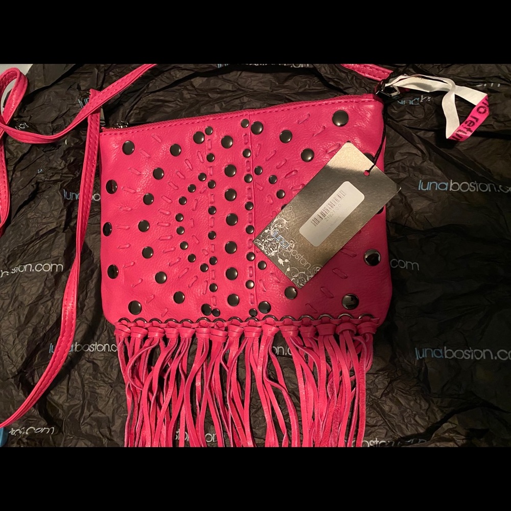 Rebecca Minkoff Fringe Stud Rocker Fuschia